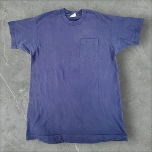 Vintage Trend Basics Shirt Mens XLT Navy Blue Faded Selvedge Pocket 90s Blank